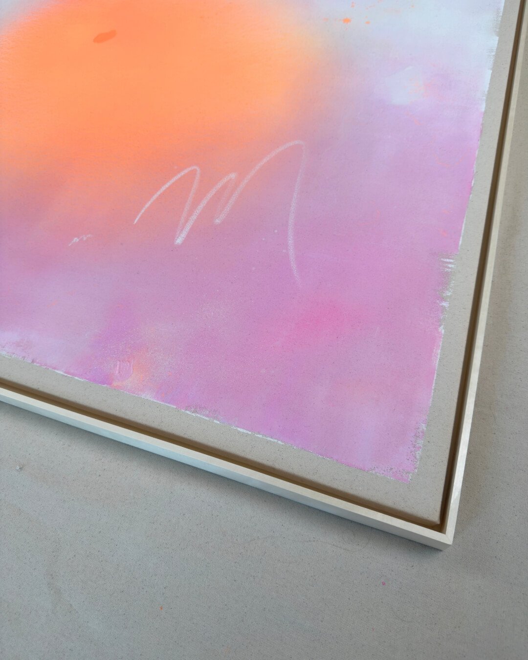 Close-up detail of subtle glitter accents and smooth pink and orange color blending from the Michigan Sun series by Vanessa Ochi