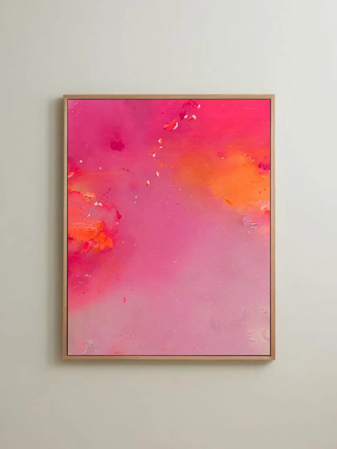 Pink Euphoria, an original abstract canvas painting featuring intense gradients of pink, red, rose, and orange by Vanessa Ochi