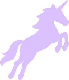 Purple silhouette of a unicorn with a horn, rearing up on its hind legs.