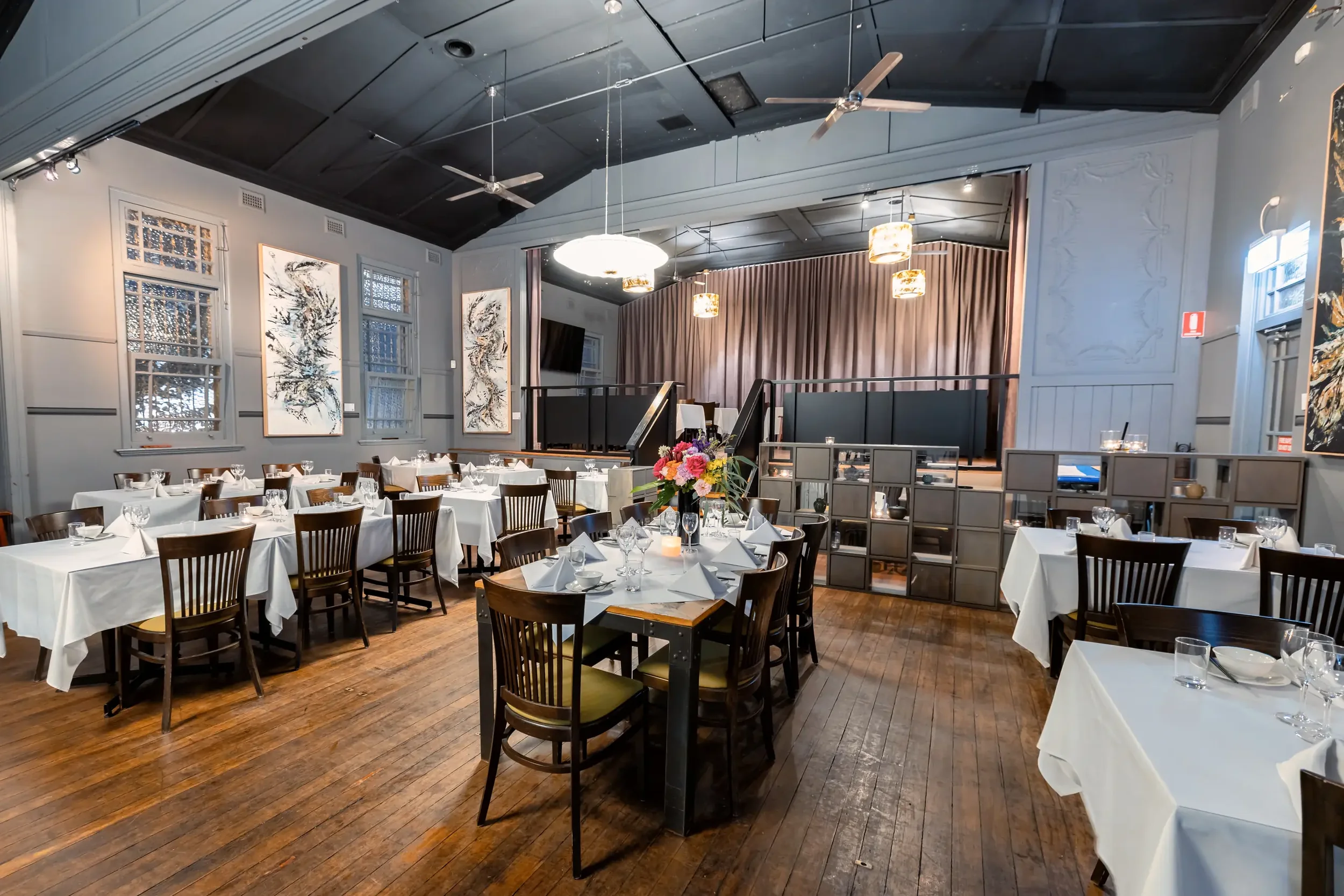 small wedding venue restaurant or corporate event space with stage
