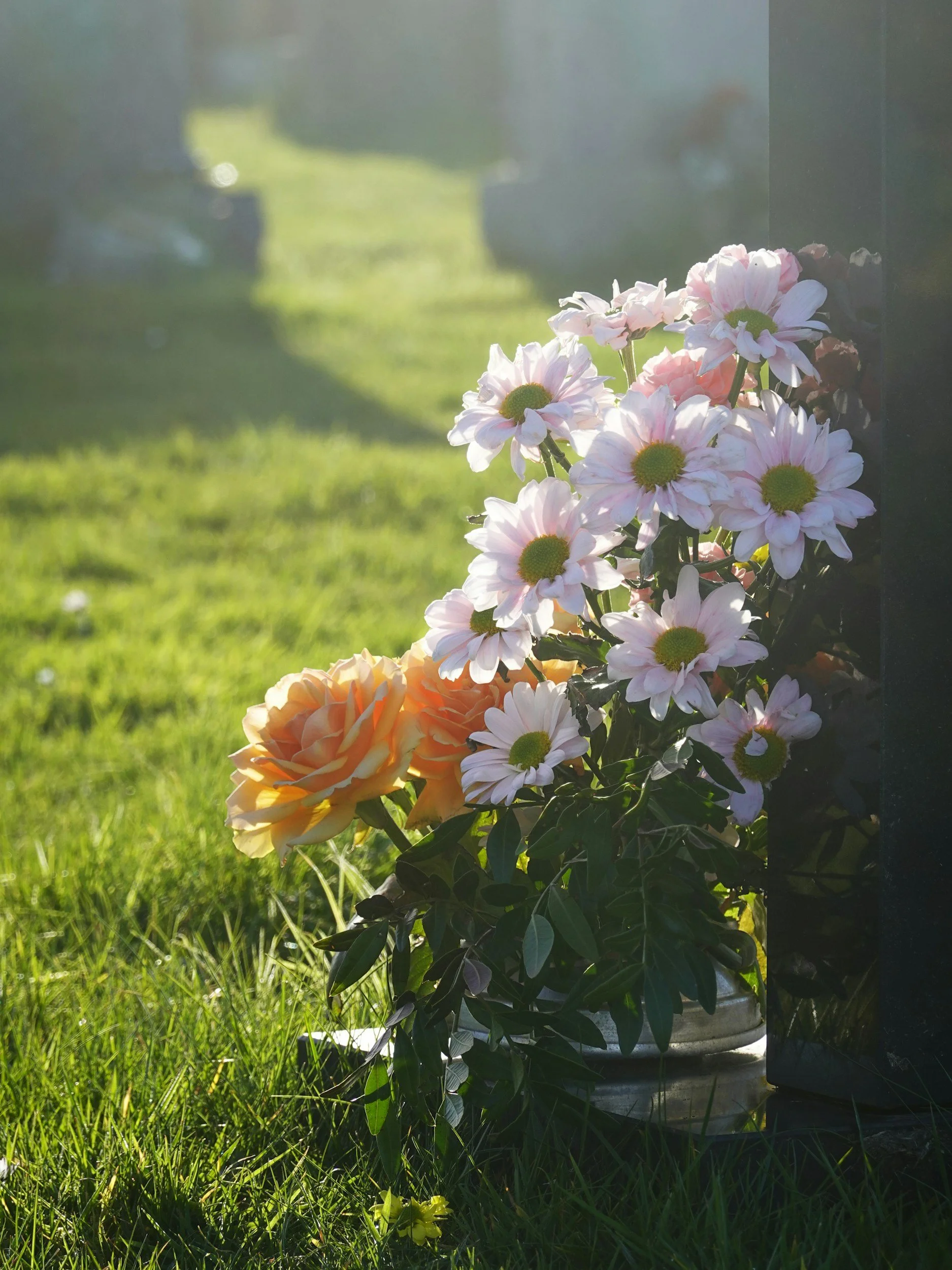 Fresh flowers arranged as a thoughtful memorial tribute