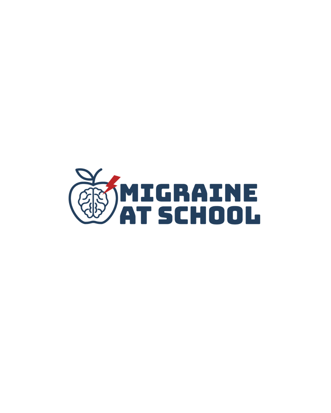 Logo with a brain inside an apple and the text 'Migraine at School'.