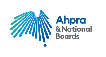 Logo of Ahpra & National Boards featuring a stylized blue and green wing-like design