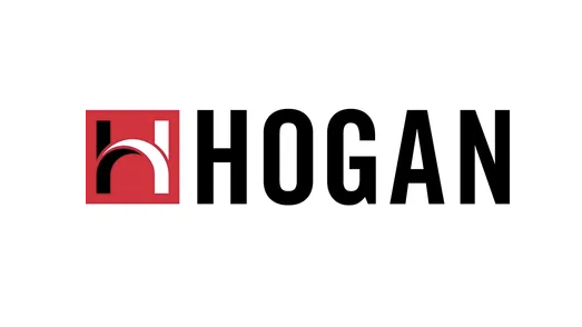 Hogan logo with a stylized lowercase 'h' in a red square and the text 'HOGAN' in black capital letters.
