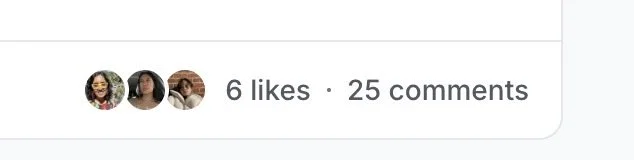 Social media post showing profile pictures, 6 likes, and 25 comments.