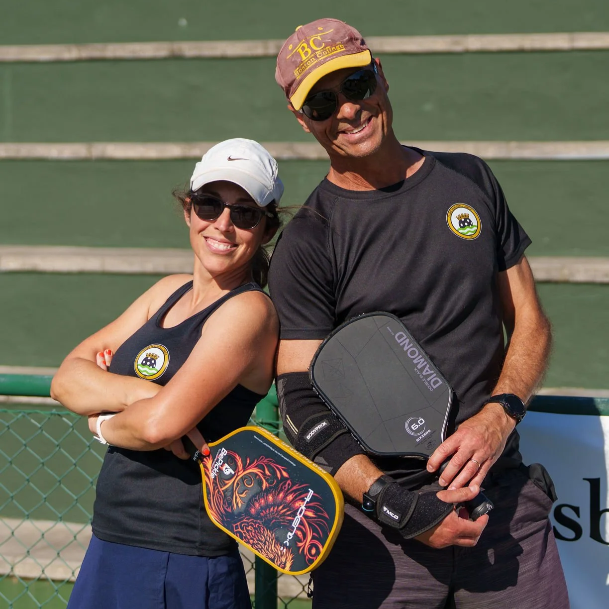 Lisboa Open pickleball Tournament players with their paddles on the pickleball court. at Lisboa Racket Center.