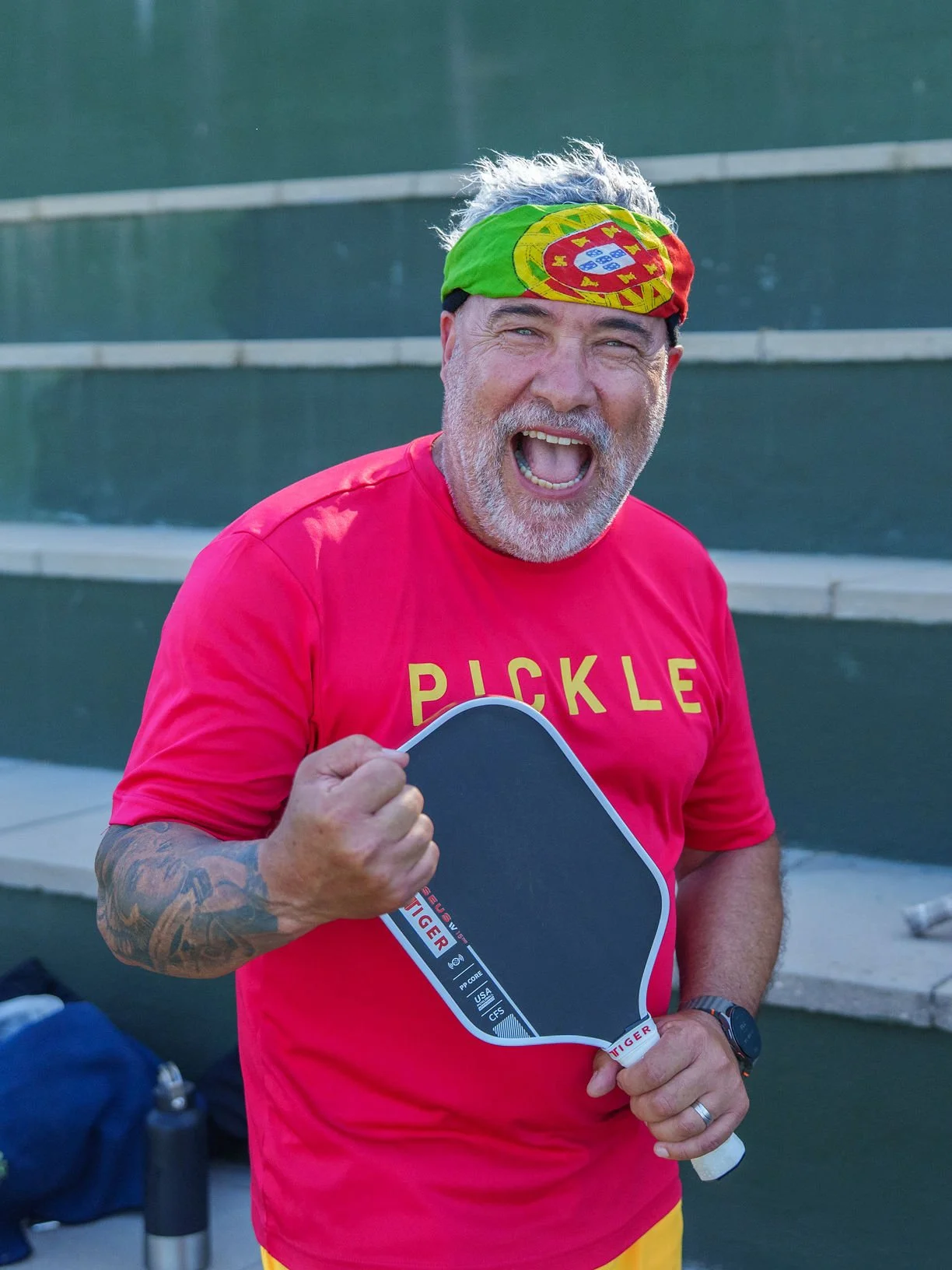 Lisboa Open pickleball Tournament game with a player hitting a pickleball on the pickleball court