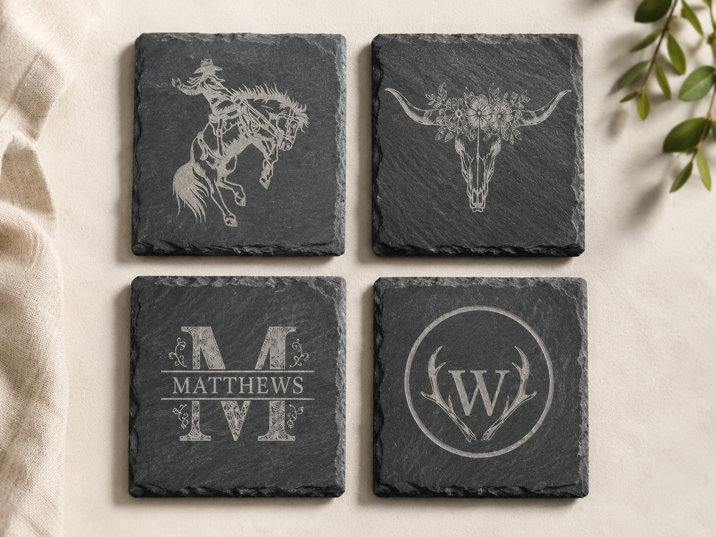 custom designed slate coaster set
