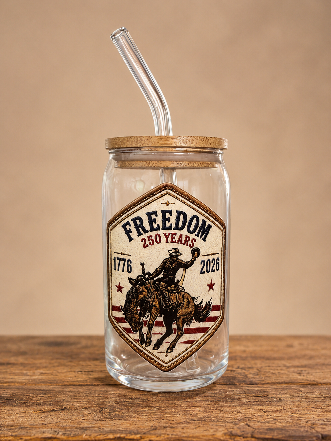 Freedom 250 Years Western Glass Can Tumbler
