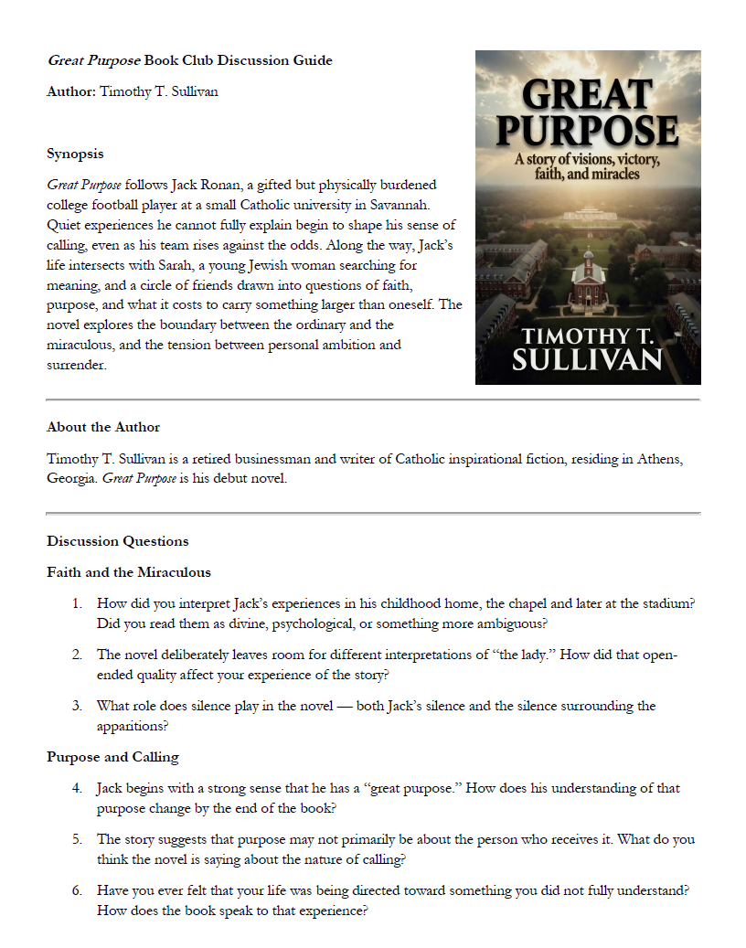 Book Club Discussion Guide for Great Purpose