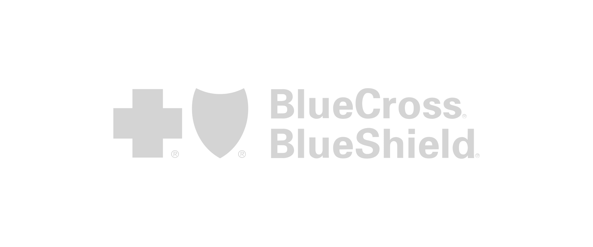 The image features the logo of BlueCross BlueShield, with a grey cross and shield symbol, alongside the company name in grey text on a black background.