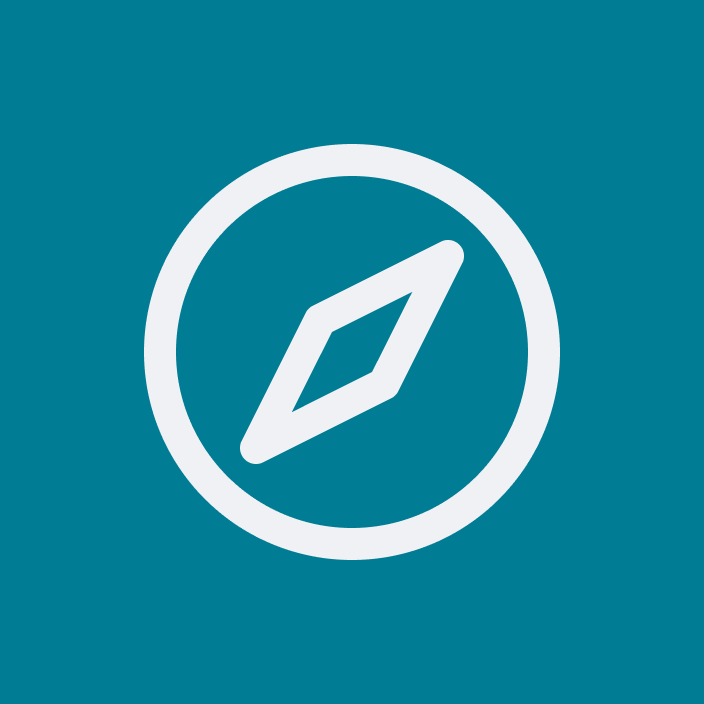 White compass icon inside a circle on a teal background.