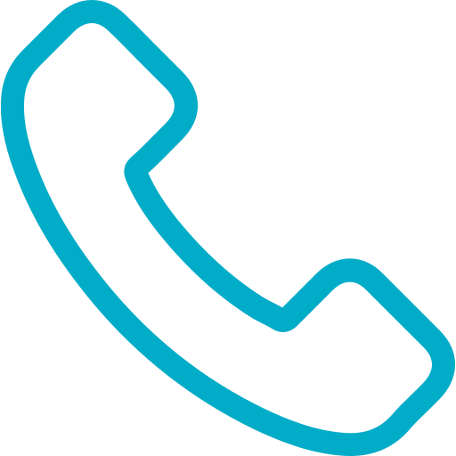 A blue icon of a telephone handset on a black background.