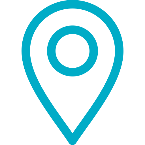 Blue location pin icon on a black background.