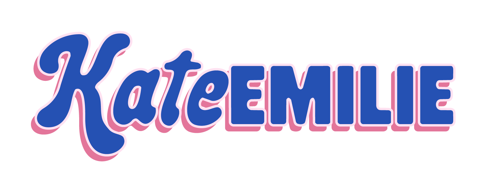 Colorful text reading 'Katemille' with a pink and blue outline on a black background.