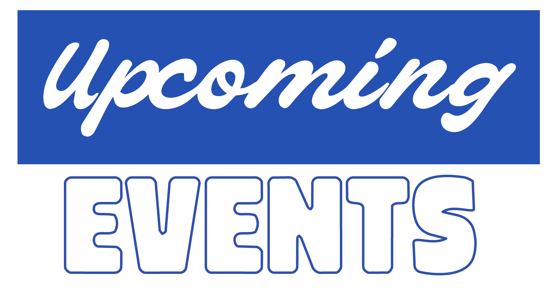 Upcycling events logo with white text on blue background reading 'Upcycling' and outlined text reading 'Events'.