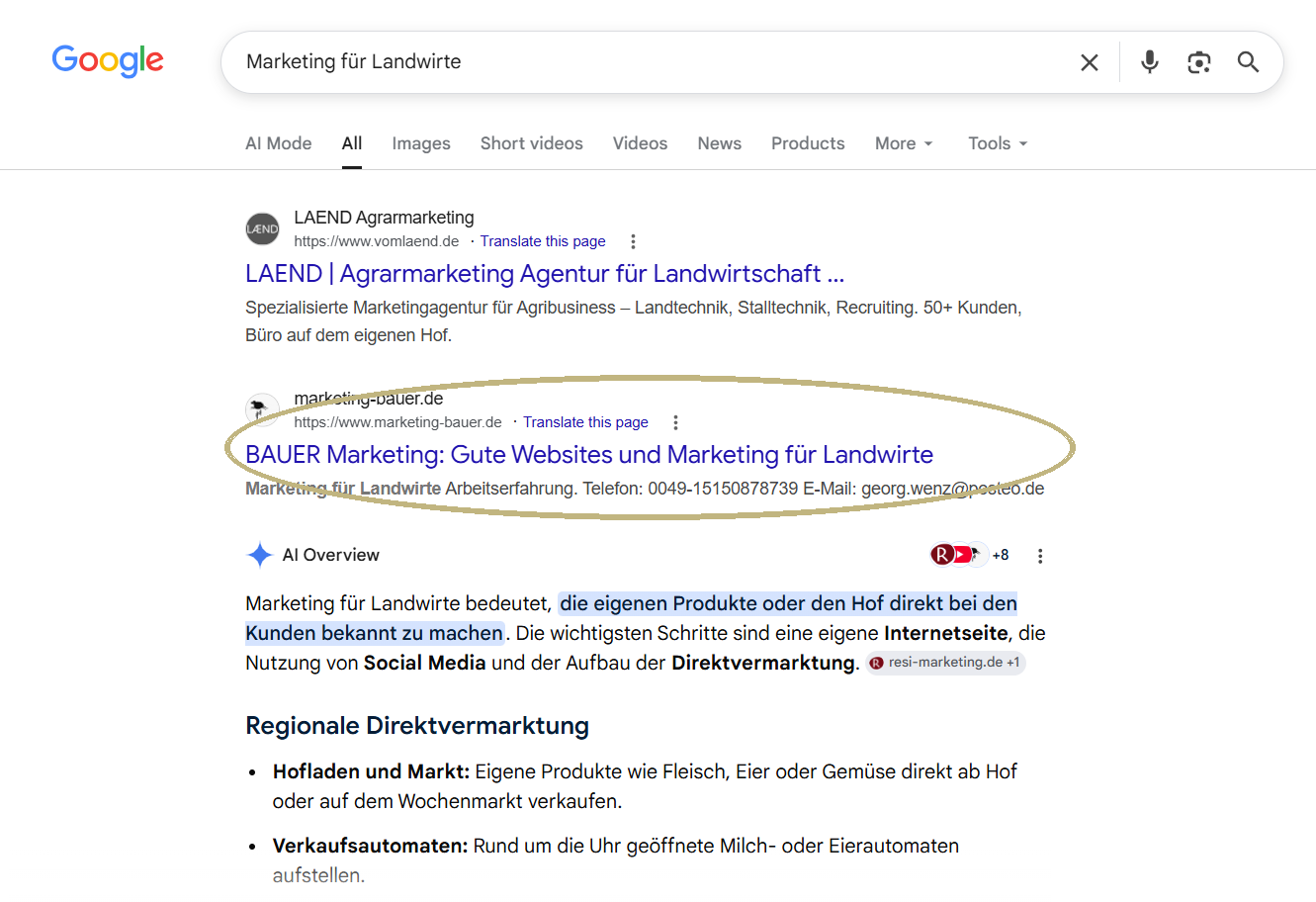 Ich helfe Landwirten und Hofläden, bei Google weiter oben zu erscheinen