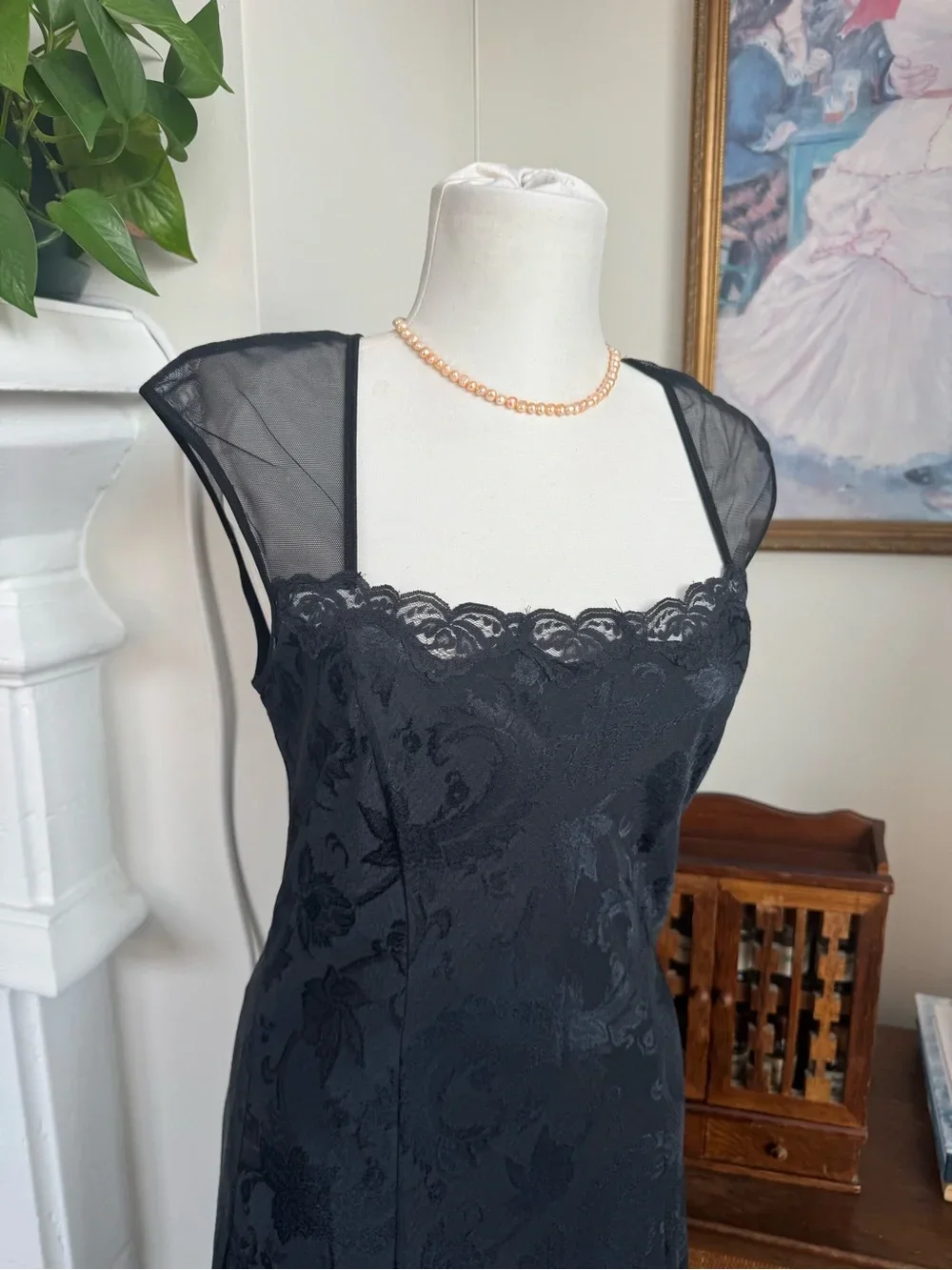 Victoria's Secret Gold Label Black Lace-Trim Slip Dress