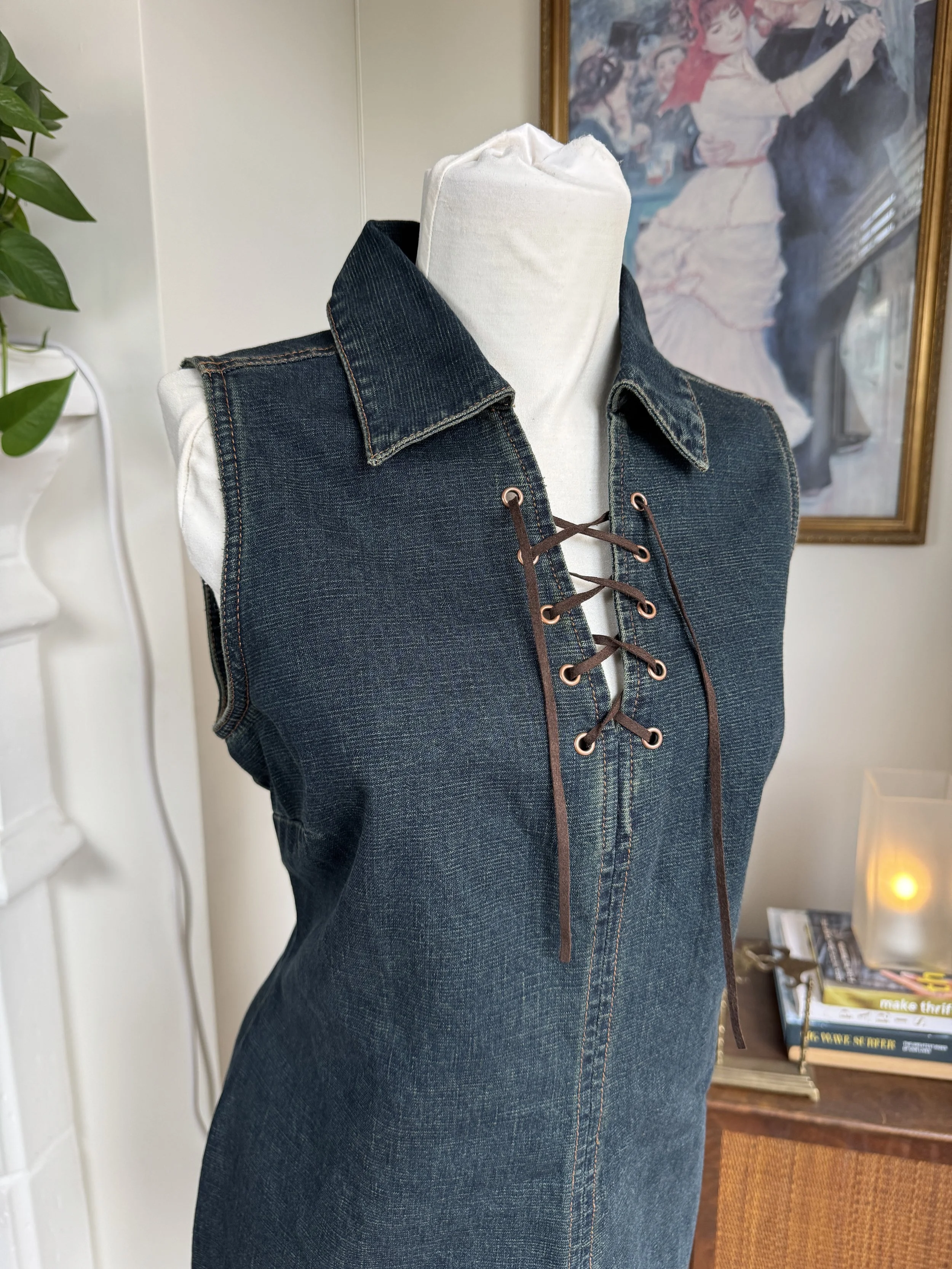 Denim & Cord Lace Up 00's Dress