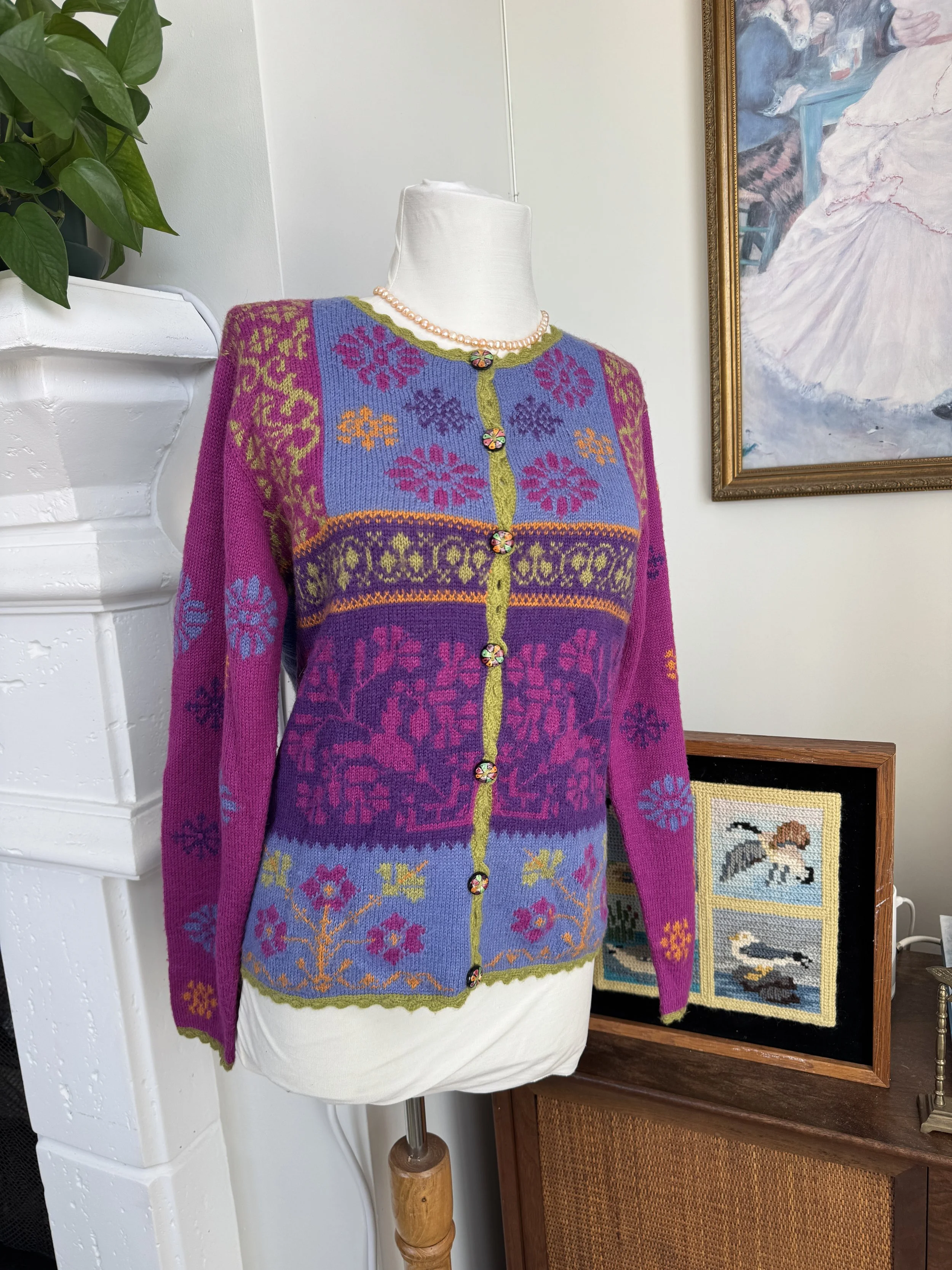 Soft Periwinkle & Chartreuse Floral Cardigan