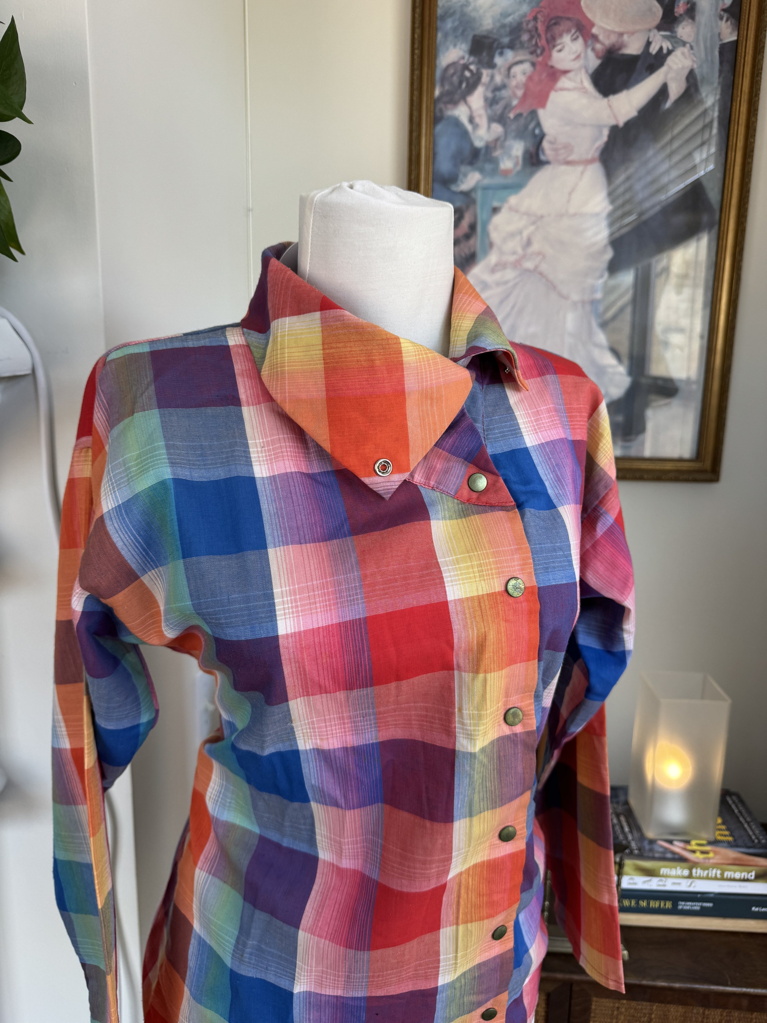 Vintage Avon Fashions Multicolor Asymmetrical Snap Button Blouse