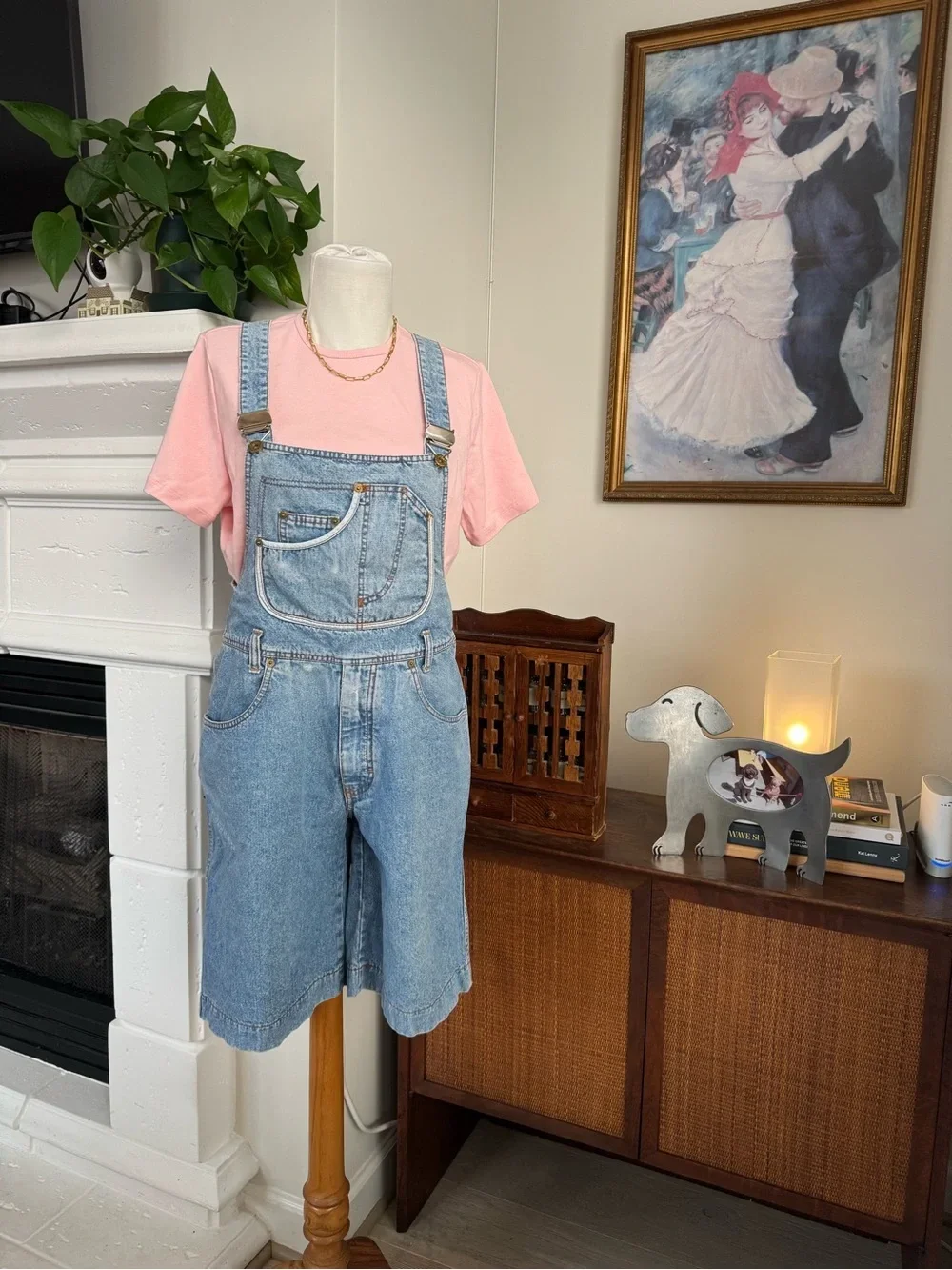 Vintage 90’s Unique Print Light Wash Denim Short Overalls