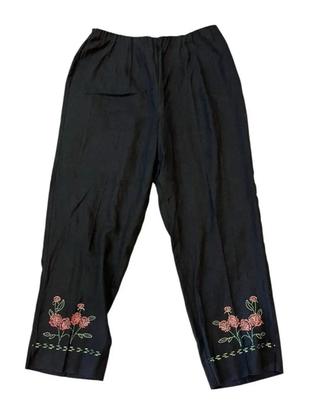 Vintage Embroidered Floral Black & Pink Pants