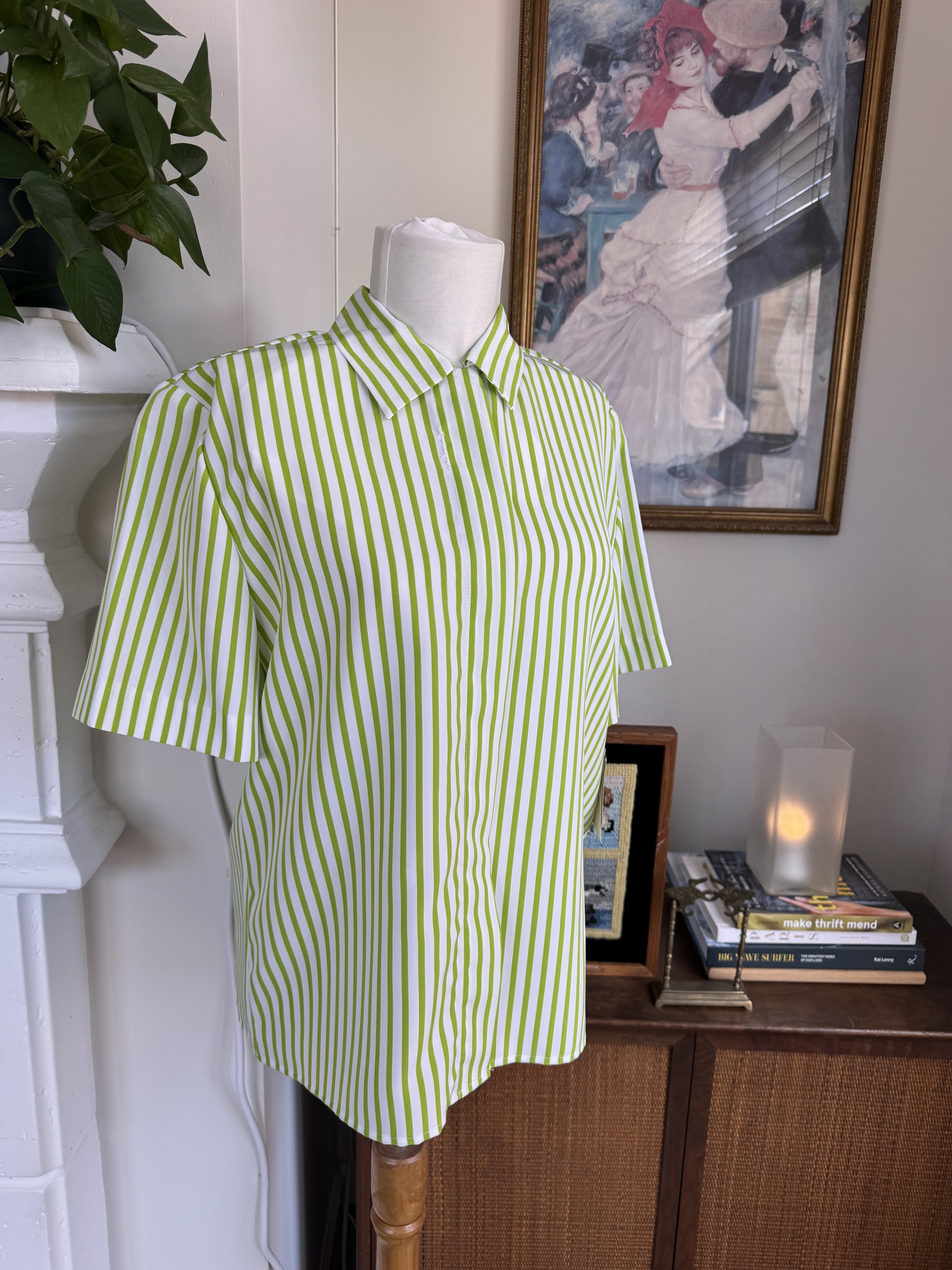 Green Stripe Button Down Blouse