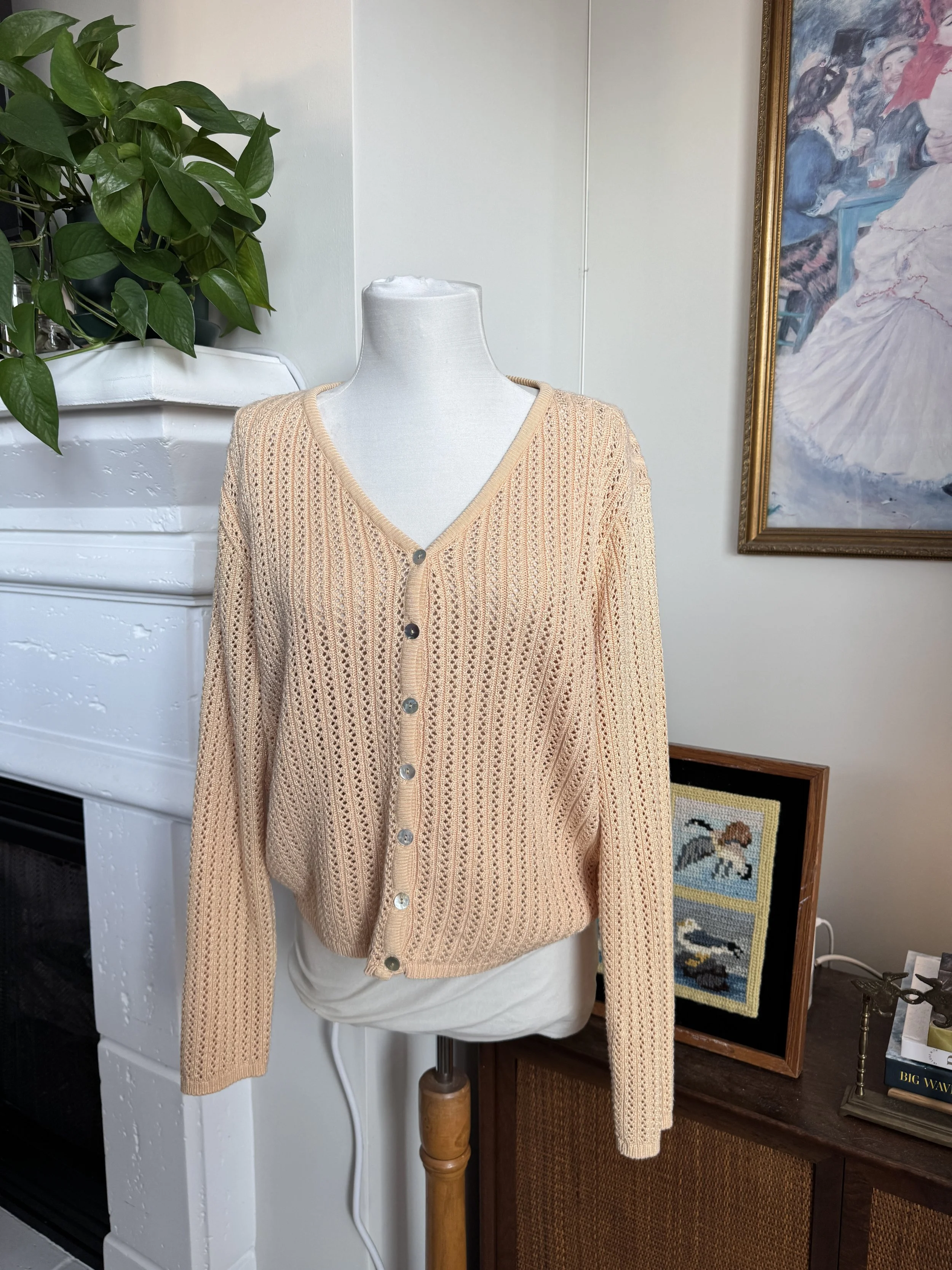 Vintage Apricot Knit Cardigan with Mother of Pearl Buttons