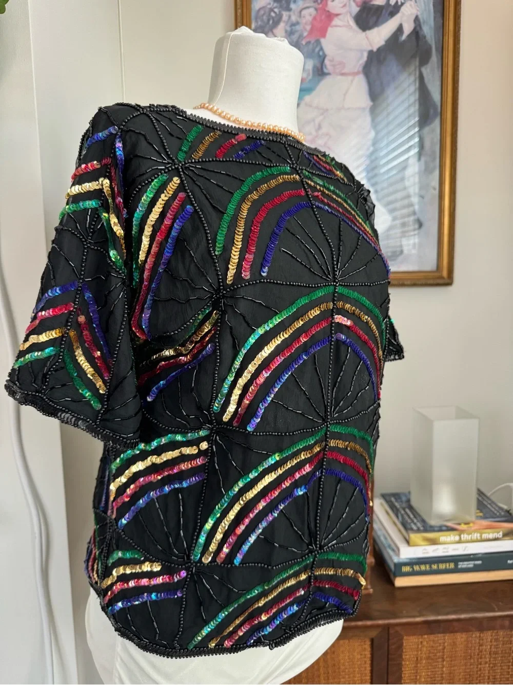 Vintage Beaded Sequin Rainbow Top