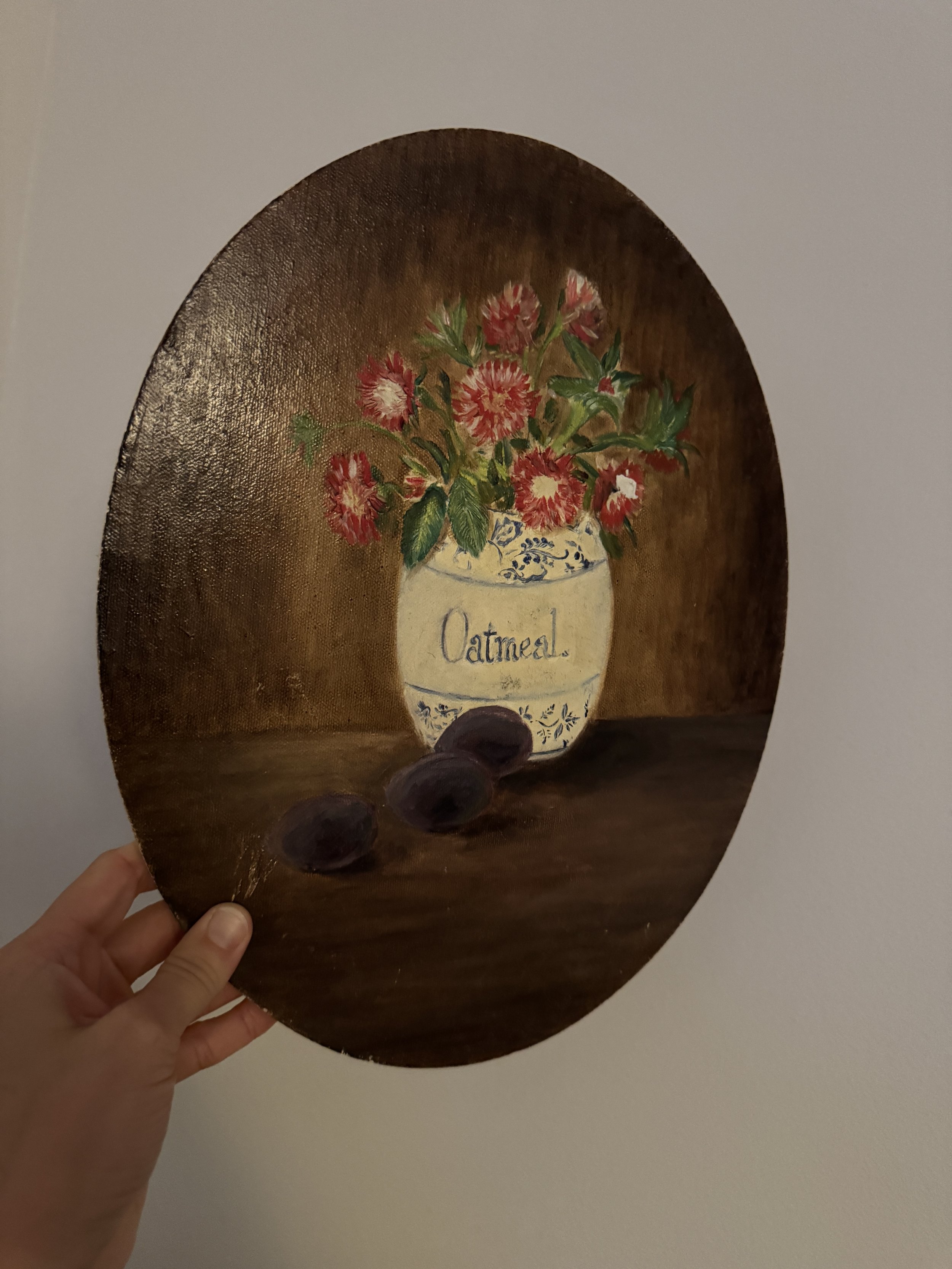 Oval Floral Painted Canvas