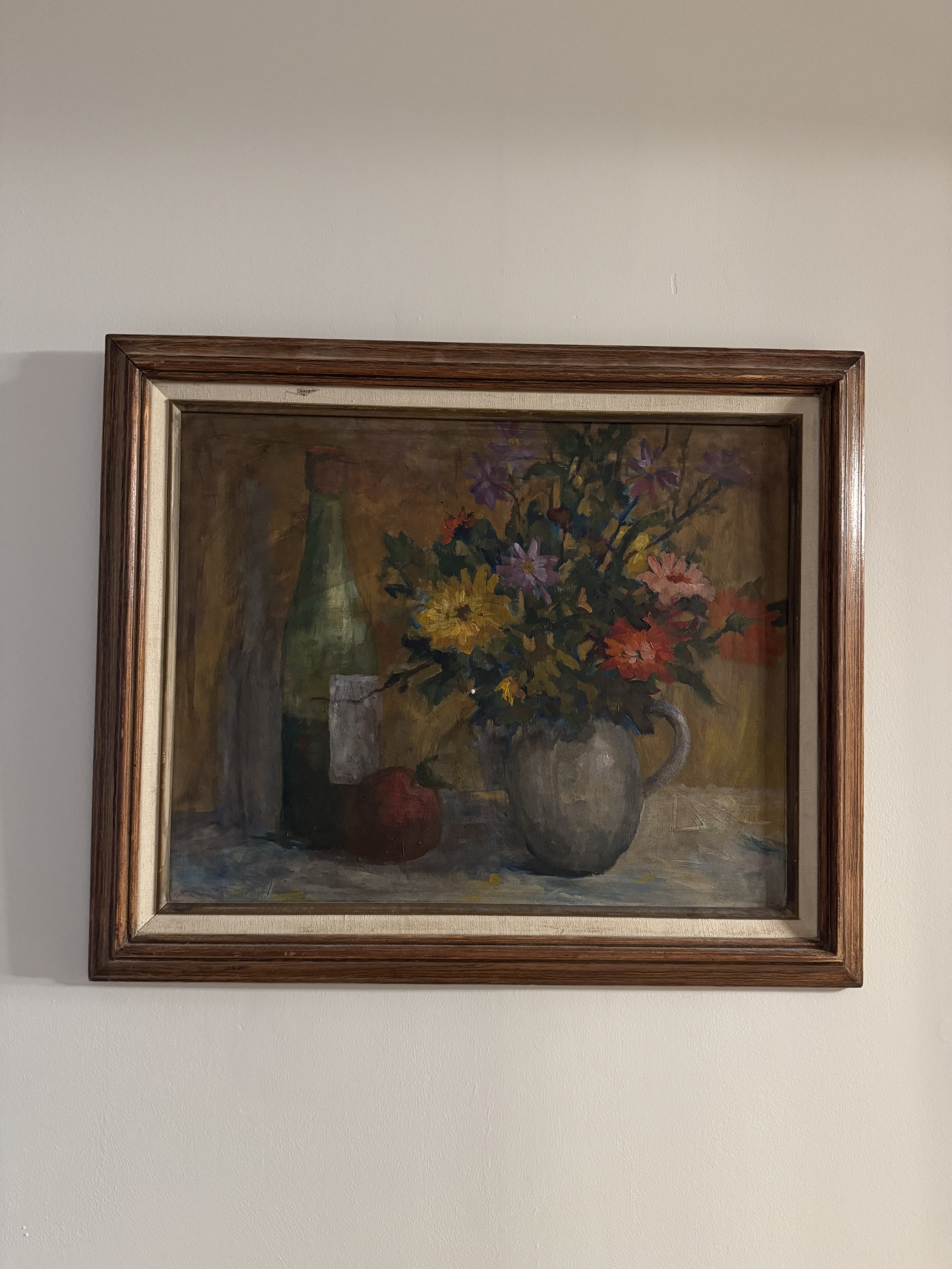 Oil Painting - Wine & Flower Vase Vignette