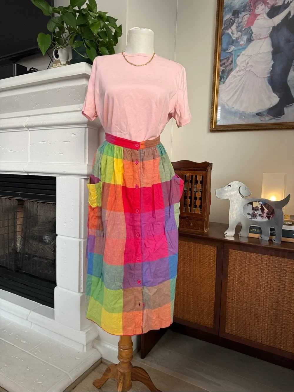 Vintage 70’s Multicolor Madras Patchwork Midi Skirt