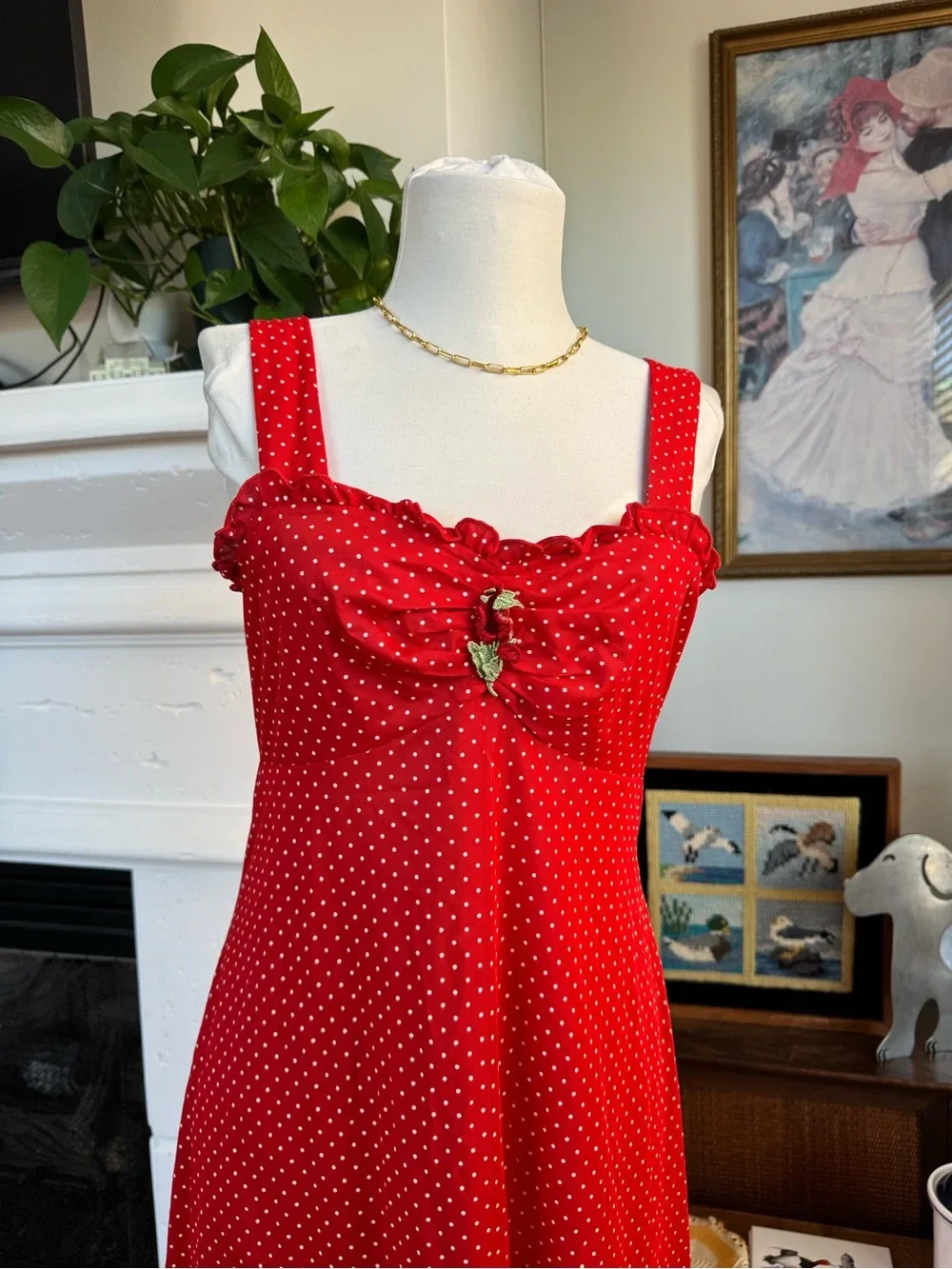 Vintage Red Polka Dot Maxi Dress with Bow Detail