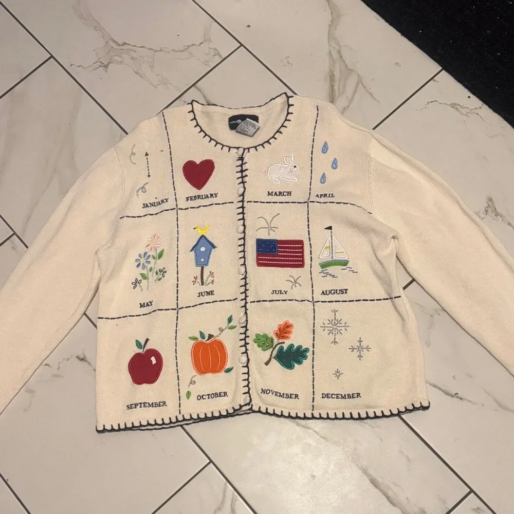 Sag Harbor Cream Cardigan with Seasonal Appliqués