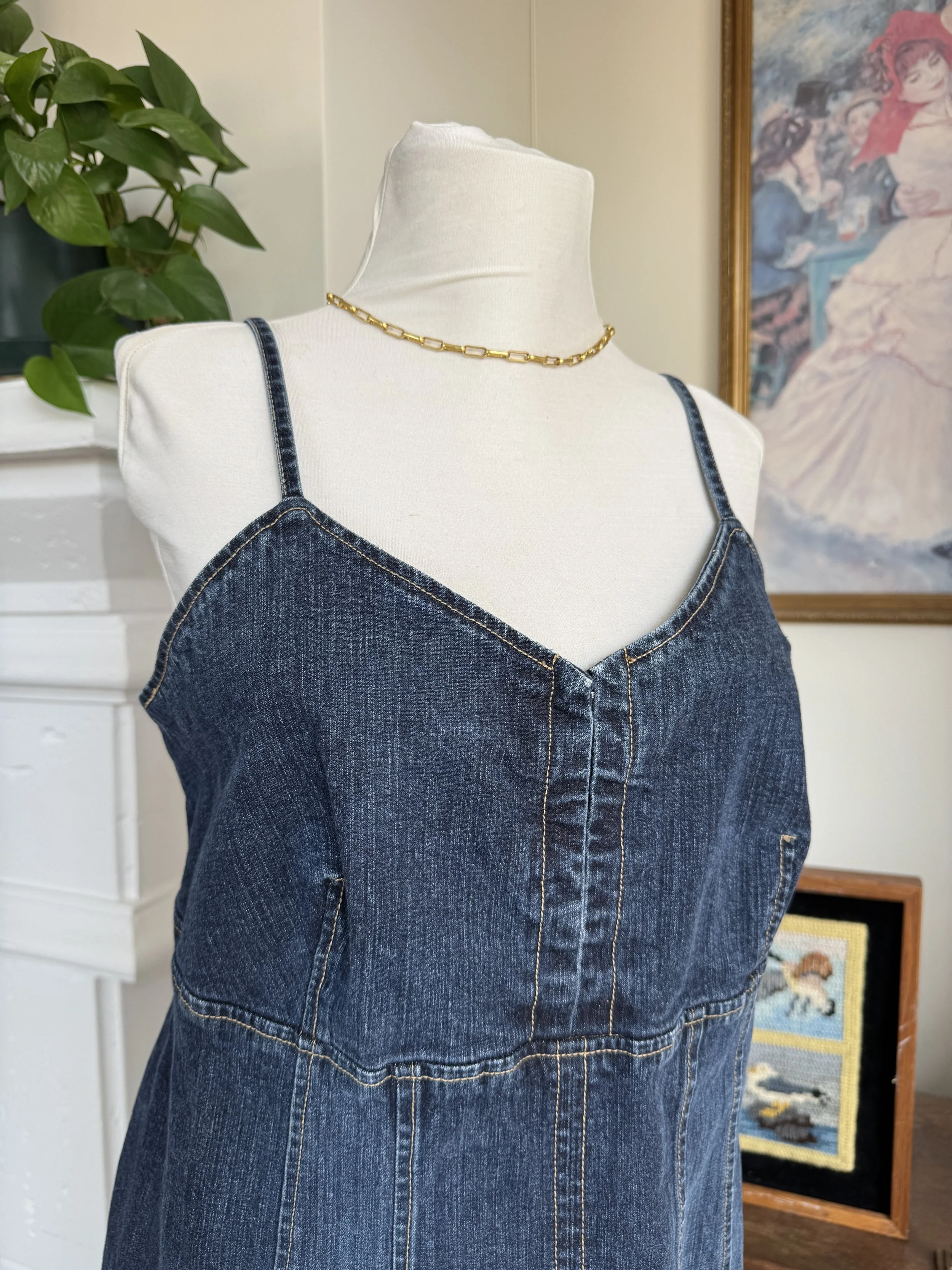 Denim Corset Button Top Midi Dress