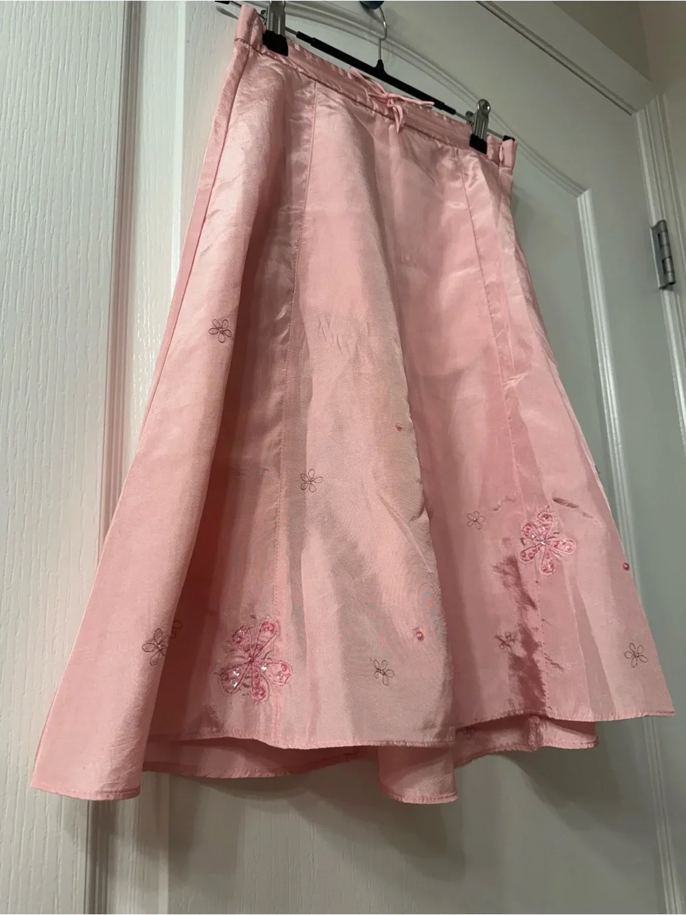 Soft Pink Embroidered Sparkle A-Line Skirt