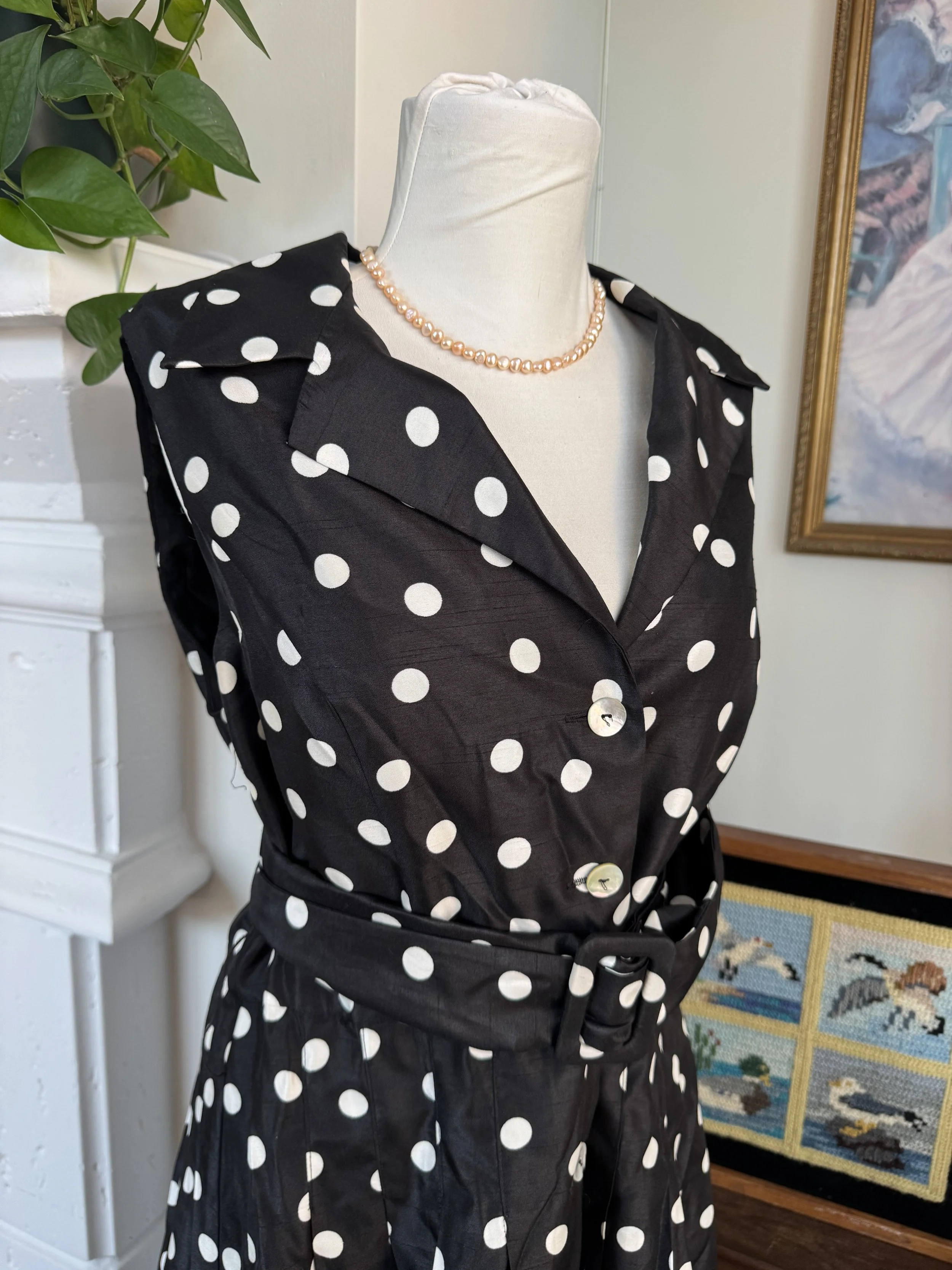 Vintage Black & White Polka Dot Dress with Removable Matching Belt