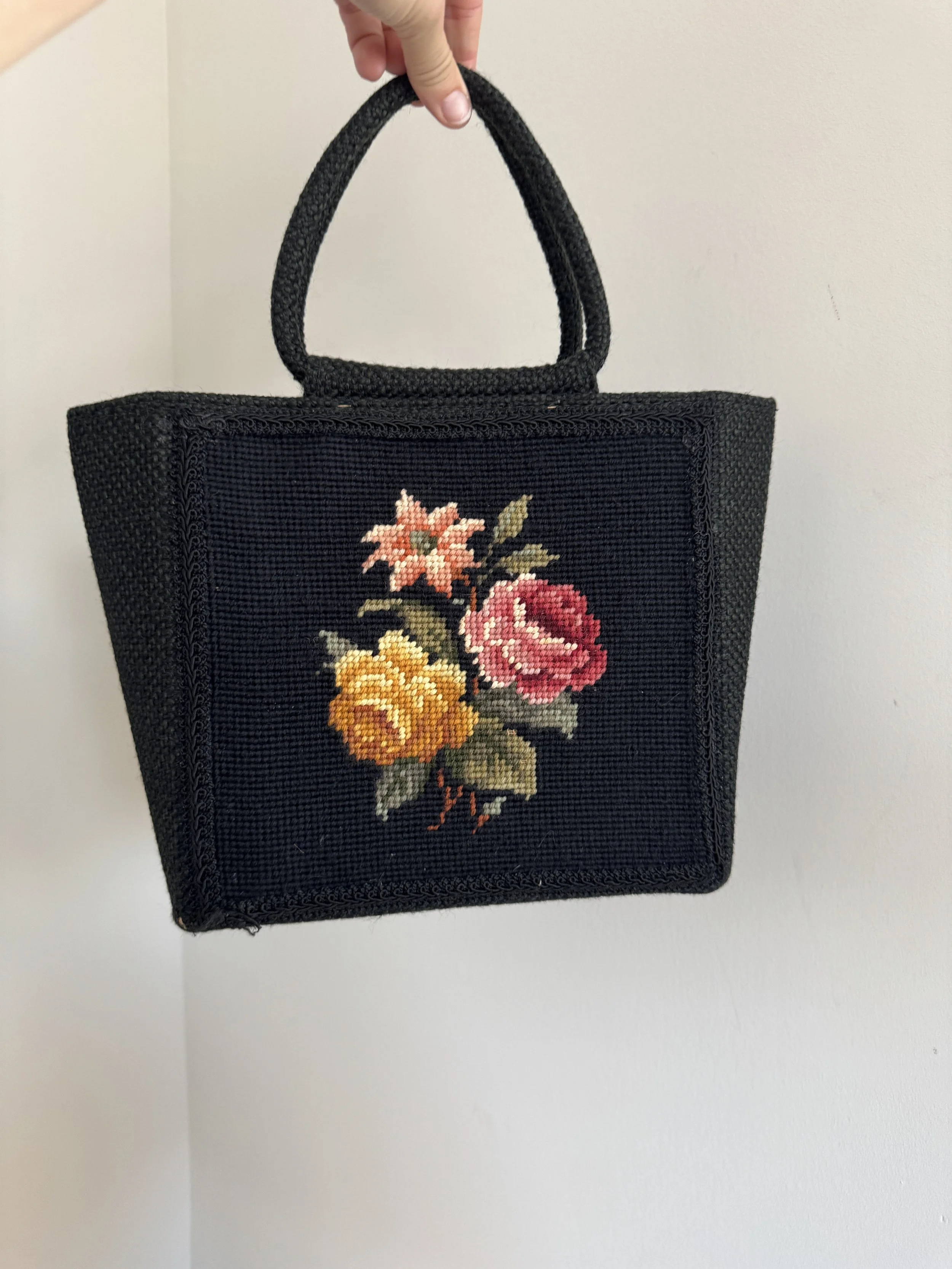 Needlepoint Floral Handbag Purse