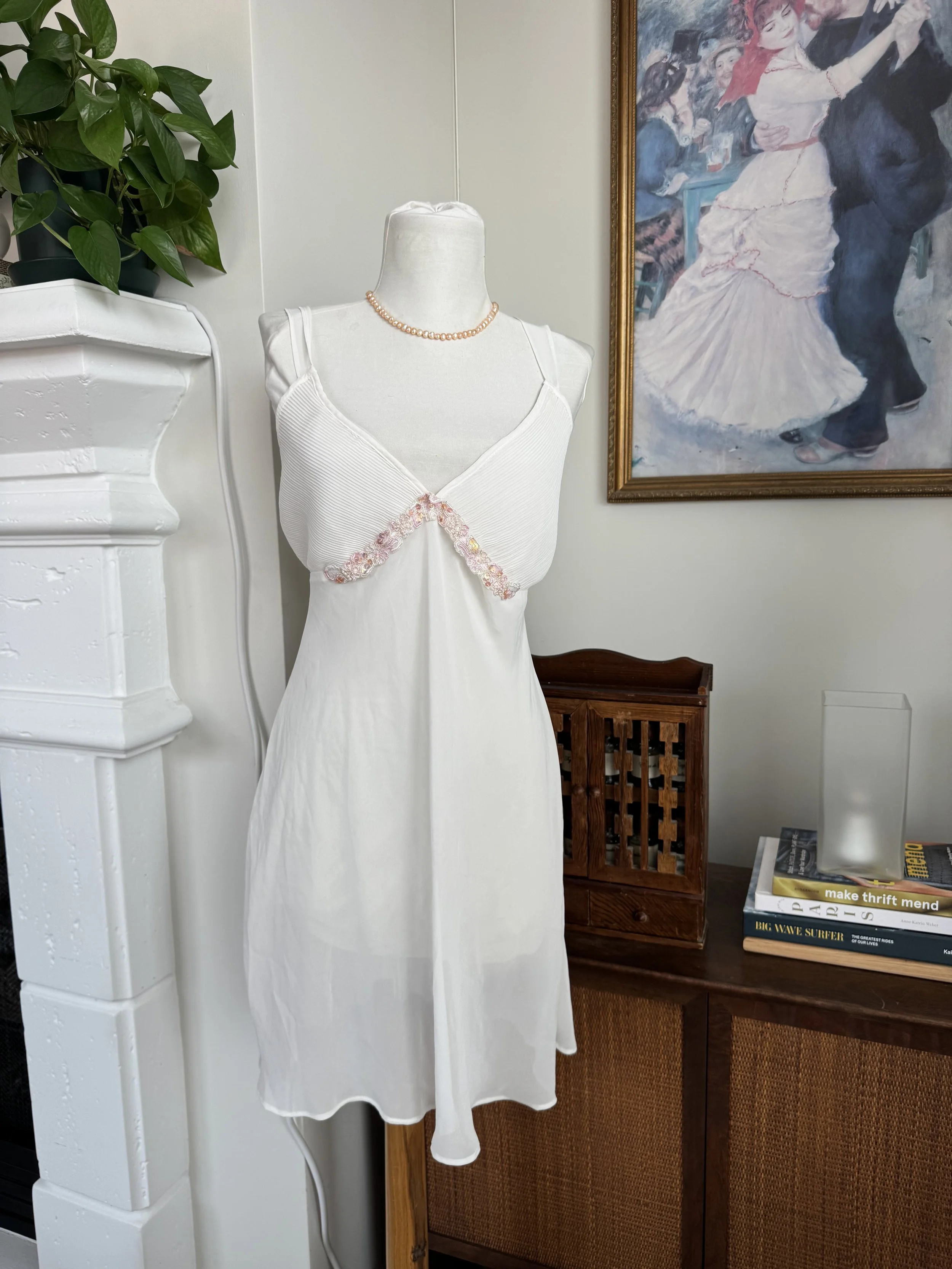 Vintage Chiffon & Pink Beaded Nightgown Slip Dress