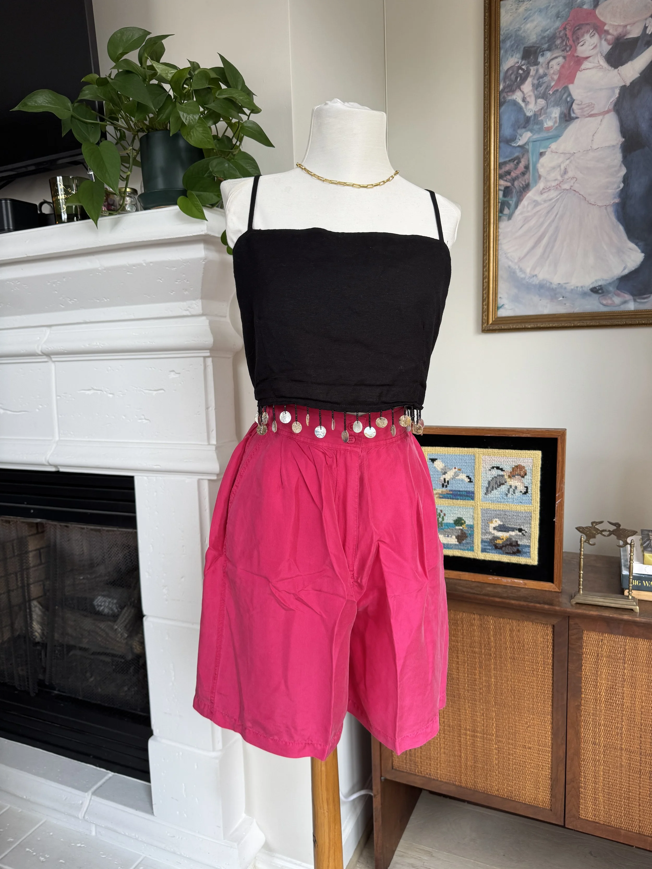 High Waisted Tailored Fuschia 100% Silk Shorts