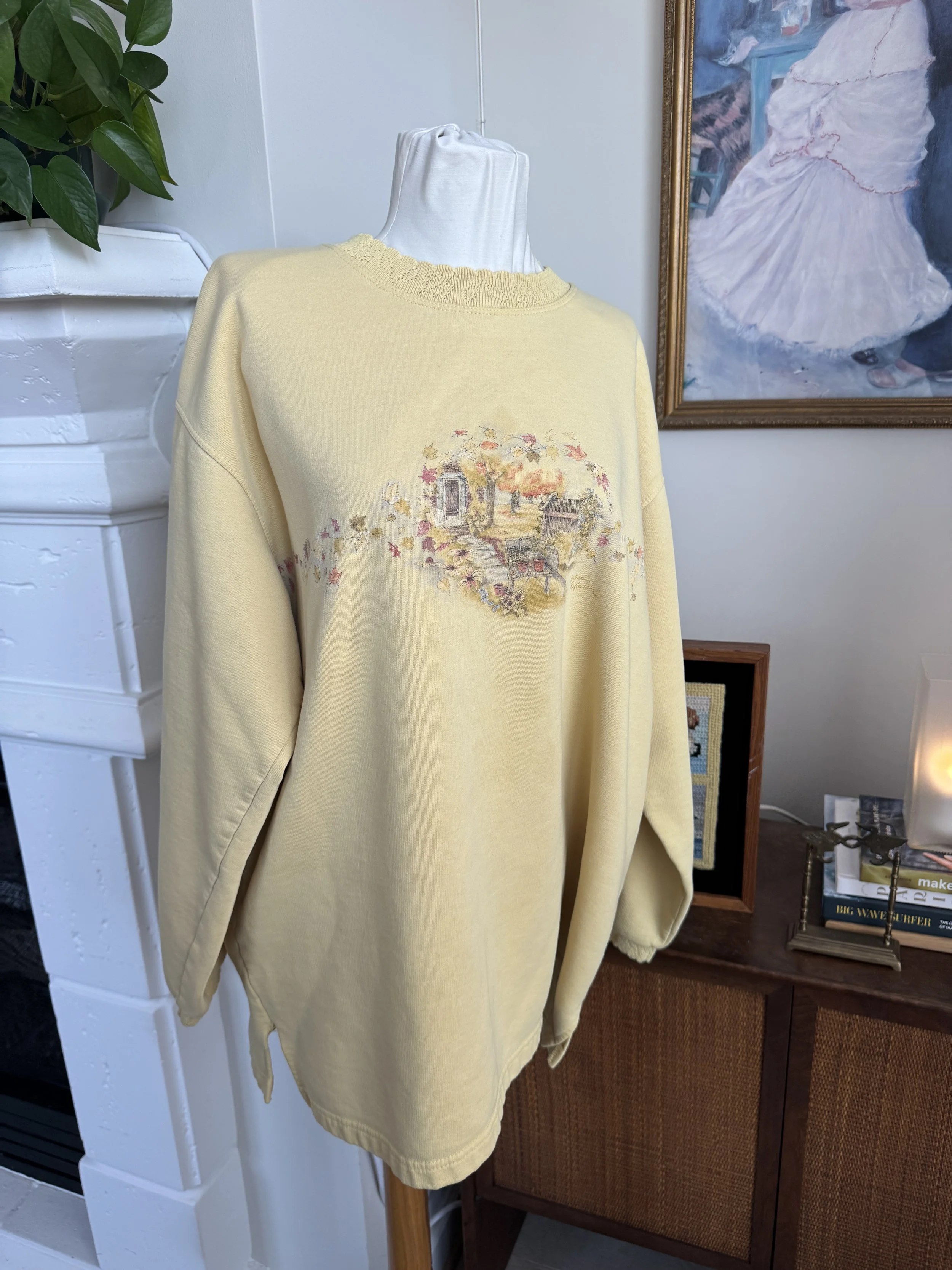 Harvest Cottage Soft Yellow Crewneck Granny Sweater