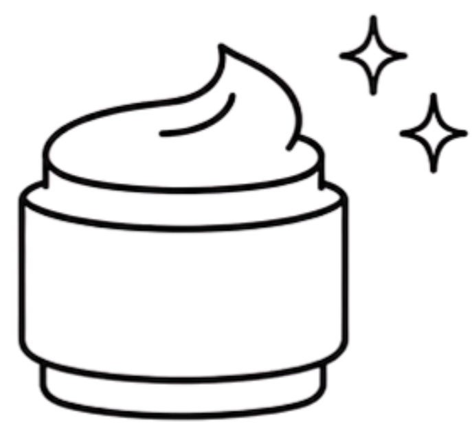 Illustration of a cosmetic jar with cream or moisturizer, decorated with sparkling stars.