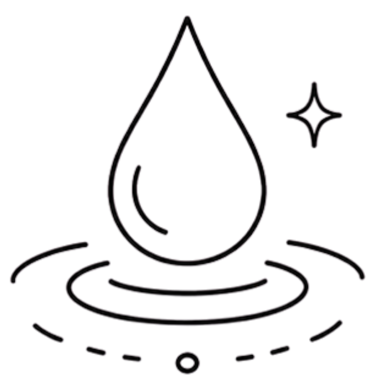 A water droplet icon with a sparkle star to the right.