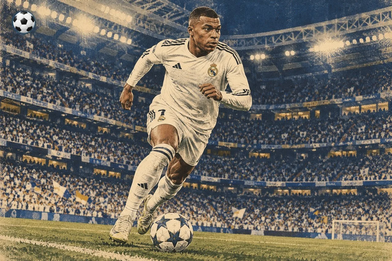 Kylian Mbappe running with the ball for Real Madrid