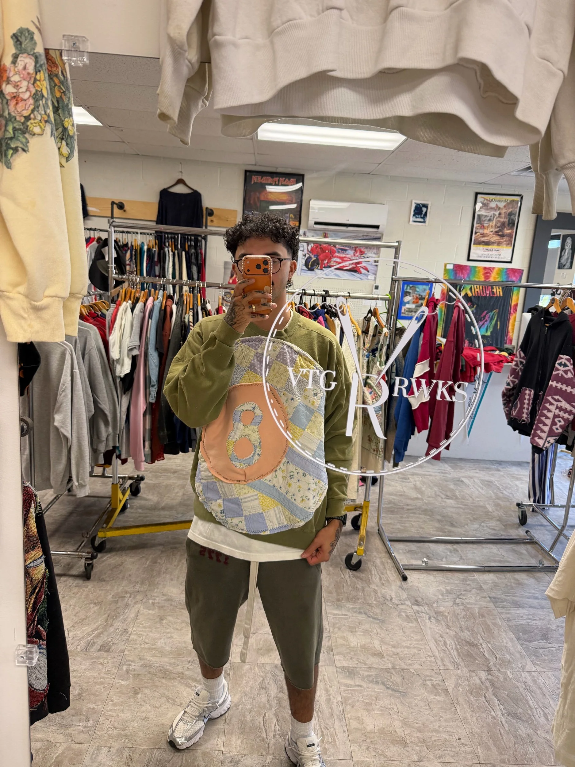 8 Ball quilted crewneck