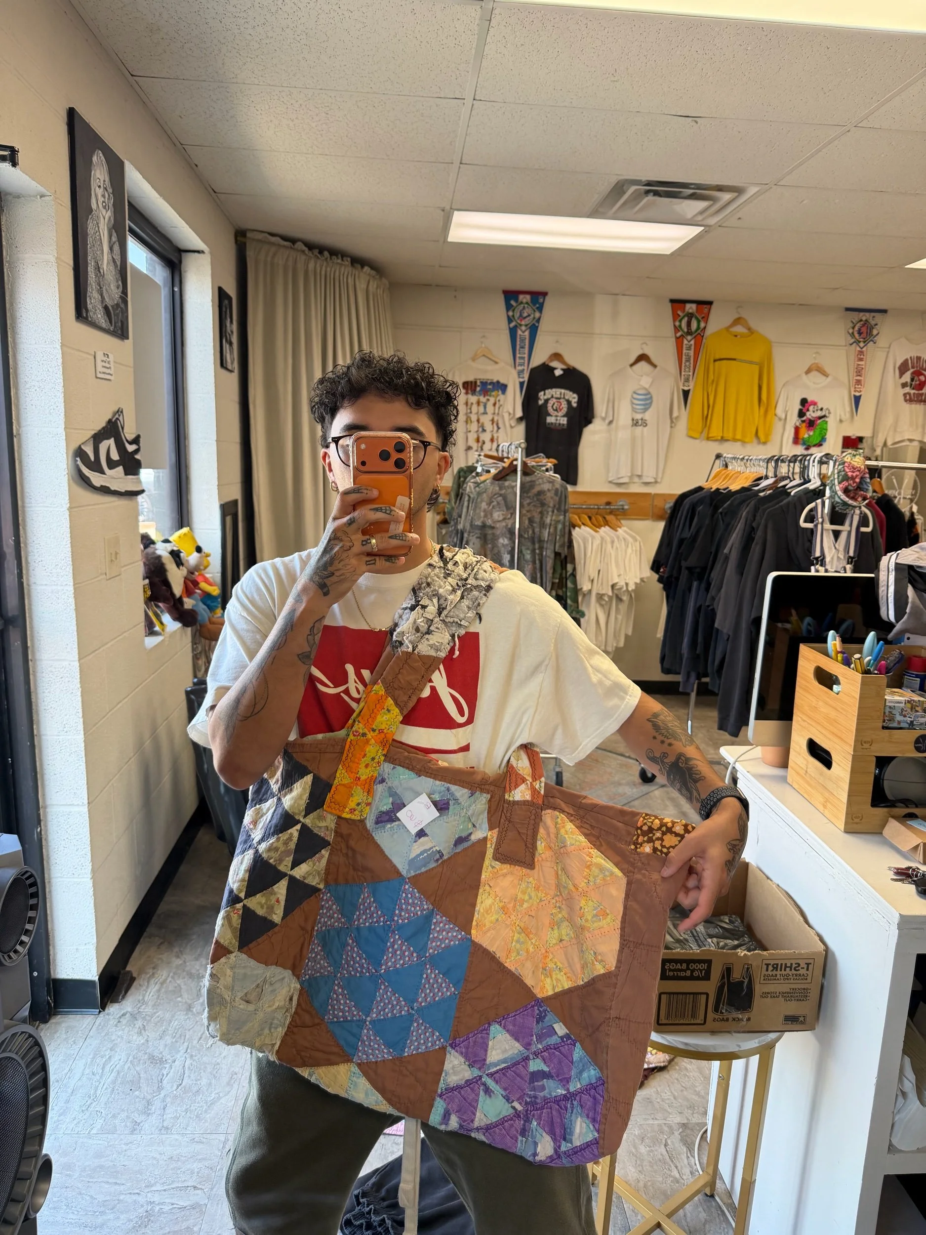 JUMBO tote bag made with 80s quilts