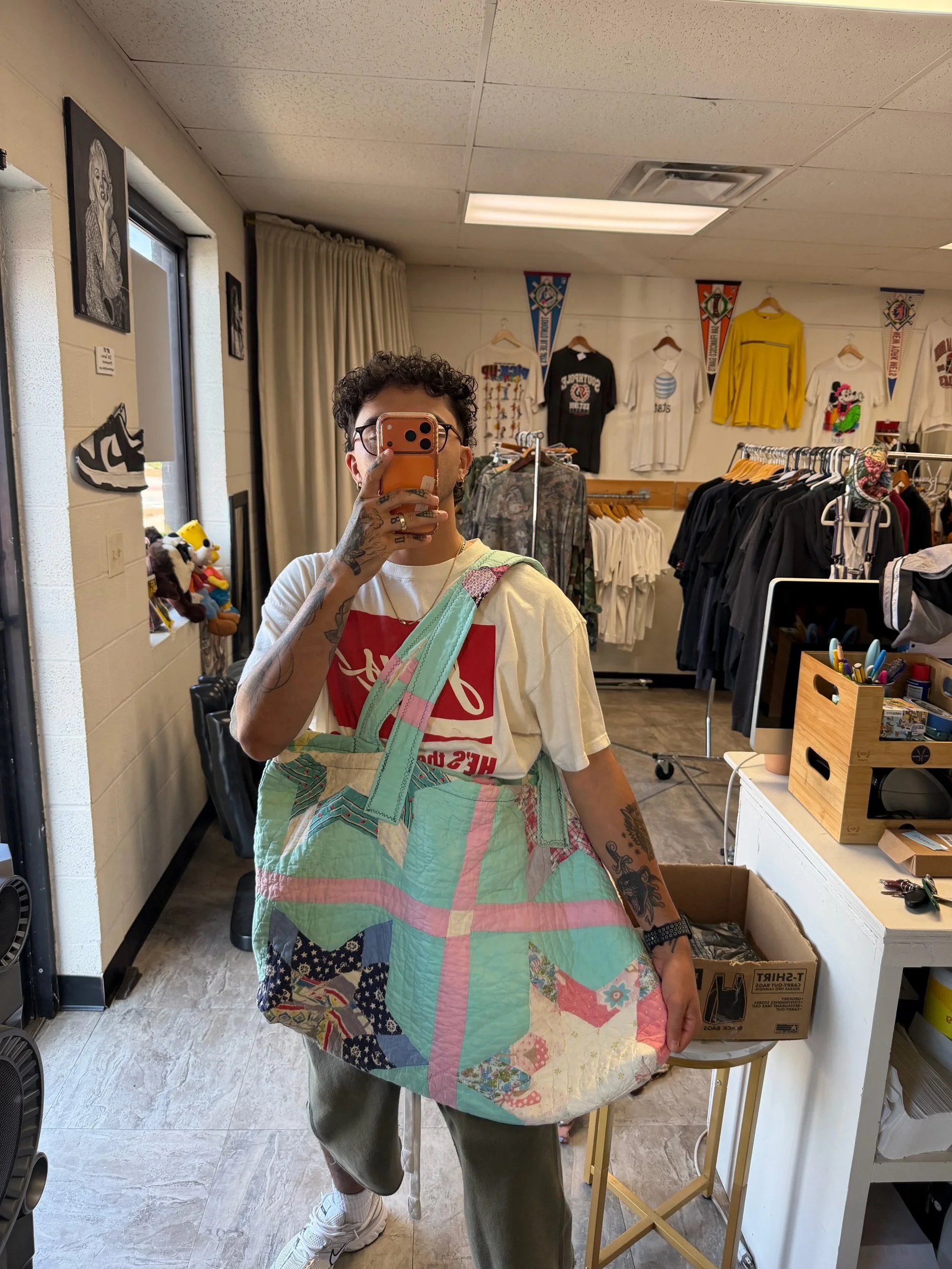 JUMBO tote bag made with 80s quilts