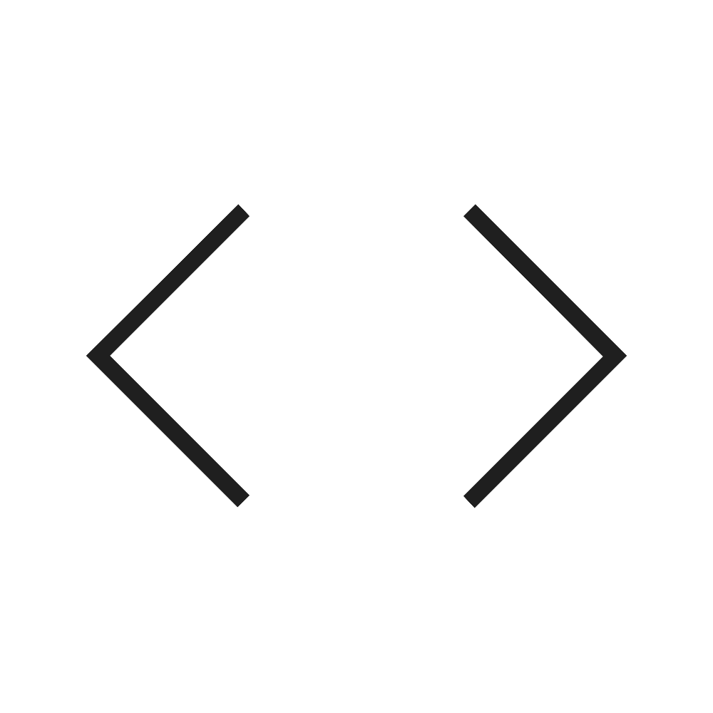 Black icon of double angle brackets surrounding a blank space
