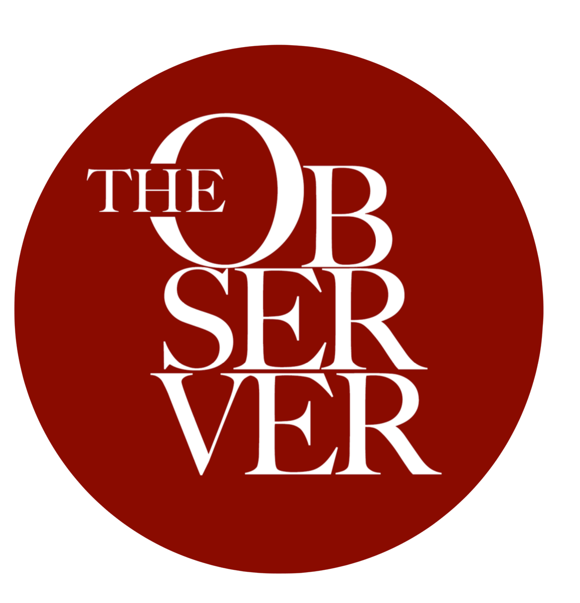 Logo for The Observer with white text on a red circular background.